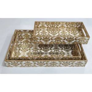 Juego de 3 bandejas de servicio de madera de calidad lujosa con acabado de esmalte de diseño único de aspecto atractivo de decoración en el extranjero - Product Image 4