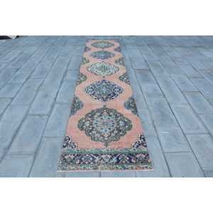 Tapis de 2,7 x 13,5 pieds, tapis turc, tapis en laine rose vintage à motifs floraux - Product Image 1