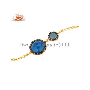 พลอย925พลอยคาลซิโดนีเพทายสีฟ้าสร้อยข้อมือชุบทองเงินคอลเลกชันคลาสสิก - Product Image 3