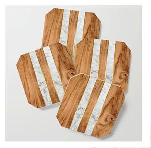 Natural White <b>Marble</b> Coaster Sets Various Styles Wood And <b>Marble</b> Mango coaster Made In India - Product Image 5