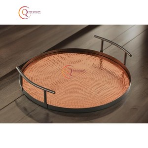 Luxury Decorative Round Metal Serving Fruit Tray Antique Hammered <b>Copper</b> Plated Home Decor Trays for Wedding And Parties Supply - Product Image 4