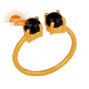 แหวนพลอยโอนิกซ์สีดำธรรมชาติชุบทอง18K ดีไซน์ทำด้วยมือแหวนปรับได้เครื่องประดับชั้นดีสำหรับผู้หญิงของขวัญสำหรับผู้หญิง - Product Image 1