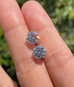 Classique Vintage mode bijoux Moissanite coupe ronde boucles d'oreilles pour les femmes de haute qualité fait à la main diamant solide boucles d'oreilles en or - Product Image 3