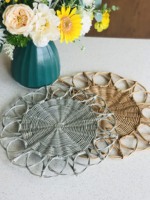 Assiettes de présentation en rotin écologiques, style moderne et vintage, en forme de fleur, polyvalentes pour mariage/fête, vaisselle de table
