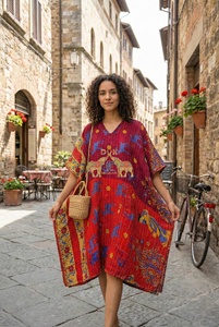 Kaftans Kantha amples en coton naturel, imprimés au bloc, écologiques, respirants, longueur genou, pour la plage, vente en gros, assortiment - Product Image 4