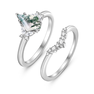Anillo de Compromiso Jeulia con Ágata Musgosa de Corte Ovalado Geométrico en Plata de Ley Chapada en Rodio - Product Image 2