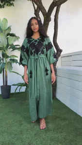 เดรสแขนยาวคอวีสำหรับผู้หญิงเดรสราตรีผ้าคอตตอนดีไซน์แอฟริกันสำหรับฤดูร้อน - Product Image 4