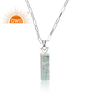 Collar con colgante de piedras preciosas de amazonita natural, joyería personalizada de la mejor calidad, Plata de Ley oxidada - Product Image 2