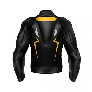 Veste de moto en cuir respirante à séchage rapide, fabriquée par des professionnels, en matériaux authentiques, avec col montant et fermeture frontale en toile. - Product Image 2