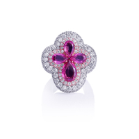 Cincin Wanita Brass Ruby Bloom Zircon Desain Berkilau Motif Bunga Gaya Jepang Perhiasan dengan Harga Grosir Terbaik