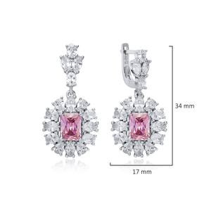 Pink Rectangle Shape CZ Stones Turkish Handmade Wholesale 925 <b>Silver</b> Jewelry <b>Dangle</b> <b>Earrings</b> - Product Image 2