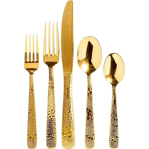 Stainless Steel Set Of 5 Flatware Gold Color Plated Finished Ideal For Kitchen <b>Tabletop</b> Gift Home Use 2 Color Handle Cutlery - Product Image 1