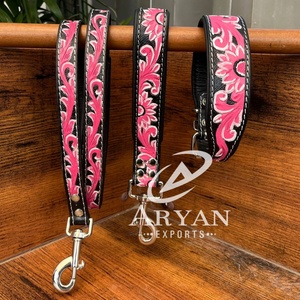 Nouvelle usine personnalisé concepteur de luxe usiné à la main collier de chien en cuir véritable colliers de chien laisses peau de vache chien trafic ensembles de plomb - Product Image 1