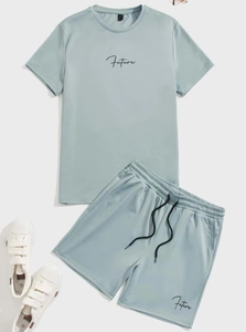 Ensemble de shorts 2 pièces décontractés pour hommes de haute qualité personnalisés par l'usine T-shirt à taille élastique avec logo personnalisé Technique tissée teinte en plaine - Product Image 5