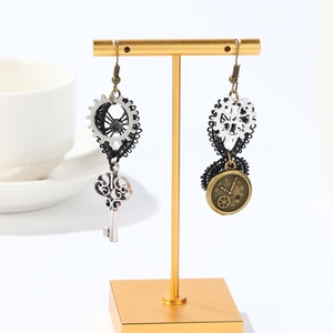 Anting-anting chandelier manik-manik hitam bergaya boho vintage untuk wanita, anting-anting gantung bentuk tetesan air mata emas antik, perhiasan etnis yang menonjol - Product Image 6