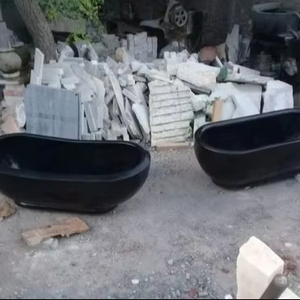 Baignoire moderne en marbre noir brillant de six pieds sculptée à la main Salle de bain en pierre naturelle pour le trempage de style - Product Image 1