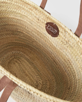 Sac de plage en paille marocaine tressé à la main Minimoroccolism avec poignées en cuir marron, idéal pour l'été, les pique-niques et le shopping, vente en gros