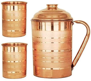 Jarra de cobre personalizada de alta calidad con regadera de vidrio de cobre, jarra de cobre de Metal, diseño elegante, textura impresa para utensilios de cocina - Product Image 1
