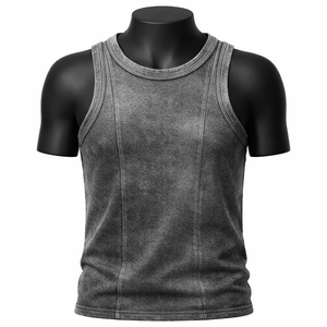 Camiseta sin mangas para hombre con lavado ácido, estilo vintage, minimalista, para fitness y gimnasio, camiseta muscular, chaleco deportivo de algodón personalizado - Product Image 1