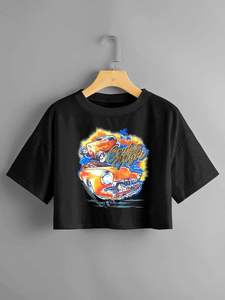 Customized Your Brand Logo Label T-<b>shirt</b> DTG Screen Print T-<b>shirt</b> in Stock <b>Black</b> Crop Top Women T-<b>shirt</b> Custom Crop Tops - Product Image 4