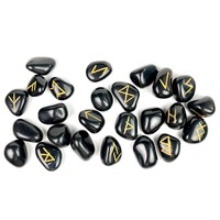 Ensemble de Pierres Runic en Agate Noire Gravées Alphabet Runic Futhark, Style Viking Sorcière, pour Guérison Reiki et Divination, Cadeau