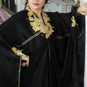 Caftán Abaya de tela de gasa real personalizado OEM para mujer, el último diseño de vestido Maxi de Dubái para fiesta de Eid, caftán árabe Nida elegante - Product Image 1