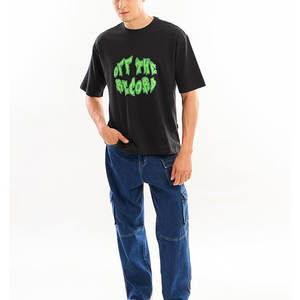 Venta al por mayor de alta calidad de color negro sólido camiseta de impresión personalizada 100% tela de algodón suelta cuello redondo transpirable camiseta para hombres - Product Image 4