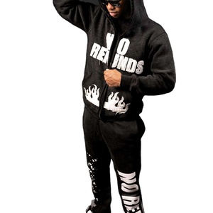 Custom Logo High Quality French Terry <b>Embroidery</b> Sweatpants and Hoodie Jogger <b>Set</b> Zip up Acid Wash Sun Faded Tracksuit for Men - Product Image 1