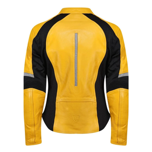 Veste de moto en cuir de vachette véritable pour homme Protections blindées CE Veste de moto jaune/noir pour homme - Product Image 2