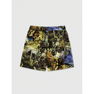 Gran oferta, pantalones cortos de verano con estampado de pintura al óleo y cintura con cordón, pantalones cortos de talla personalizada para hombre de Street Life para hombre - Product Image 2