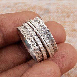 925 Sterling Silver Handmade 18K Gold Plated Design <b>Spinner</b> <b>Ring</b> Women Classic Wedding Party Certified Anxiety - Product Image 2