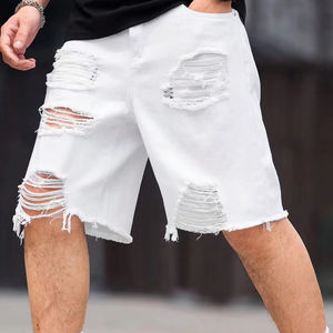 กางเกงยีนส์ขาสั้นผู้ชายแบบขาดๆ สไตล์ลำลอง ผ้าฝ้าย 100% เป็นมิตรกับสิ่งแวดล้อม ระบายอากาศได้ดี เหมาะสำหรับฤดูร้อน มีซิปและงานปัก 3 มิติ - Product Image 2