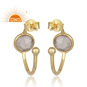 Pendientes de piedras preciosas de cuarzo rosa Natural chapados en oro de 18 quilates de plata esterlina, joyería personalizada para mujer, regalo para ella - Product Image 3