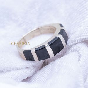 Black Enamel Coated <b>Spinner</b> <b>Ring</b> 925 Sterling Silver Band Jewelry for Men Silver Enamel Jewelry Gift - Product Image 1