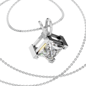Pendentif solitaire taille princesse en or massif 14 carats plaqué rhodium, collier de luxe en moissanite couleur D, cadeau unisexe, à porter tous les jours - Product Image 3