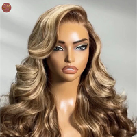 Perruque Lace Front Invisible Sans Colle à Boucles Épaisses et Souples, Couleur Ombrée Piano, Cheveux Humains Vierges Alignés dans le Sens des Cuticules pour Femmes