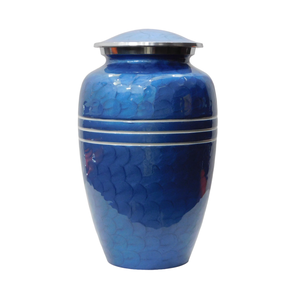 Modern Adult Aluminium Cremation <b>Urns</b> With Three Line Design Blue Enamel Finished Metal Funeral <b>Urns</b> <b>For</b> Human <b>Ashes</b> - Product Image 1