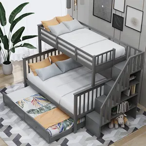 Solid Wooden Bunk Bed with Stairway bedroom furniture