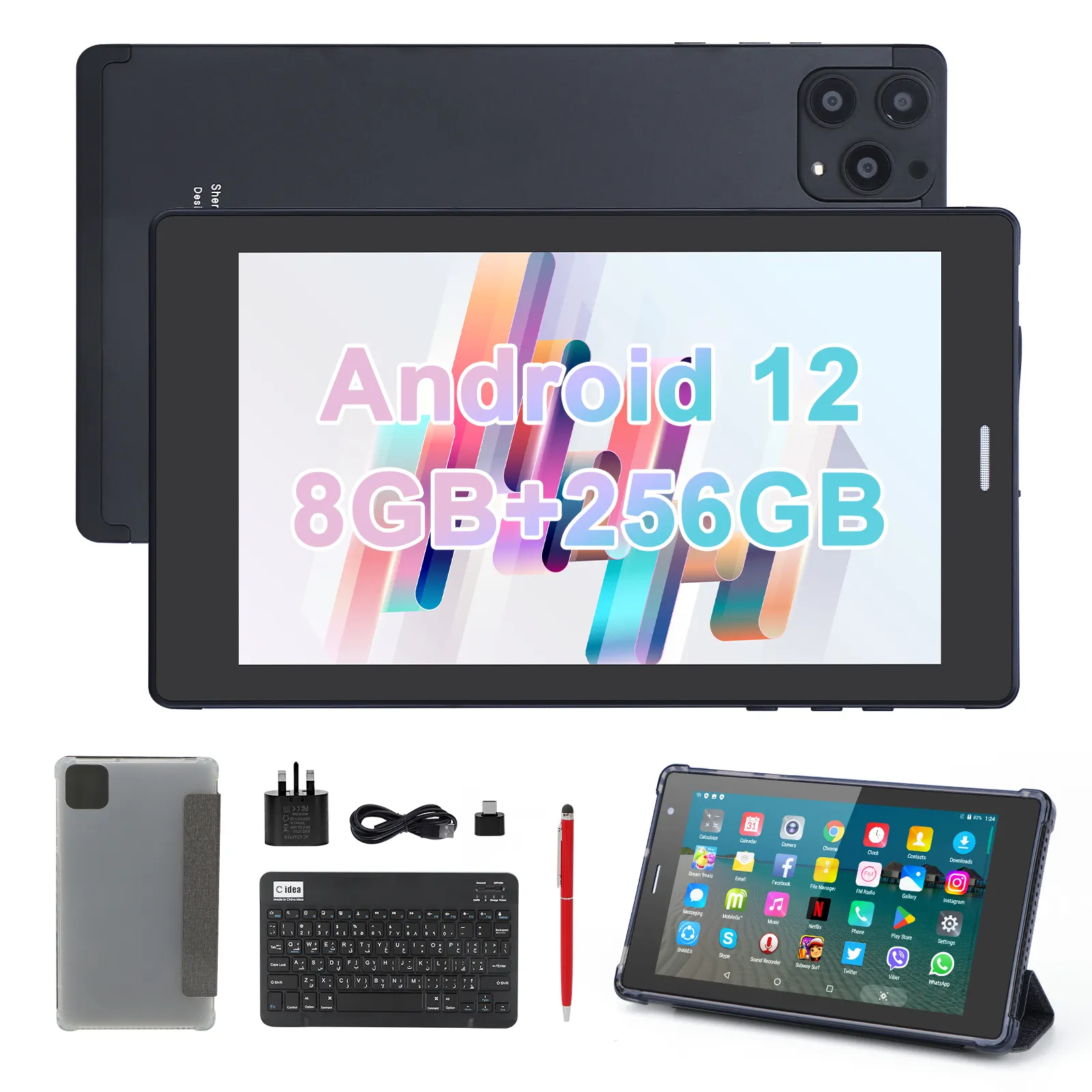 C idea Fabricant Tablette 7 pouces Android 12 Quad Core 8 Go + 512 Go WIFI Tablette éducative pour Homme avec SIM (noir)