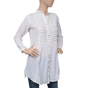 เสื้อตาข่ายจีบสไตล์ตะวันตกสำหรับผู้หญิง - สีขาว - Product Image 1