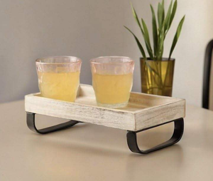 Fourniture en gros de plateau en bois fait main avec pied en métal plateau décoratif en bois pour la maison et l'hôtel de fournisseur indien - Product Image 2