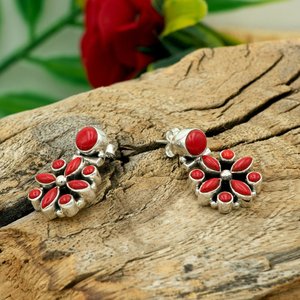 Boucles d'oreilles corail en argent Sterling faites à la main pierre précieuse naturelle Turquoise filles bijoux en cristal pour femmes article cadeau E0614-GS - Product Image 2