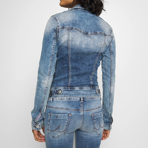 100% Cotton Women's Denim Jacket Washed Casual Design Long Sleeve Customizable Fabric Relaxed Fit Style - Product Image 4