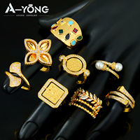Nouvelles bagues tournantes plaquées or de style arabe tendance, vente en gros, bagues pour femmes en zircon multicolore de qualité supérieure pour mariage et fête