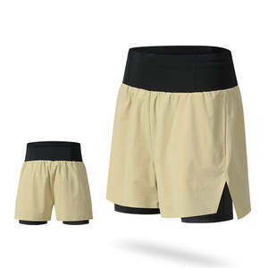 Ensemble de shorts de course pour hommes, été, 2 couches, uni, sans couture, taille élastique, logo personnalisé, respirant, séchage rapide, actif - Product Image 2