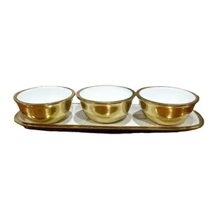 Миски для сухих фруктов с подносом, набор эмалированных чаш золотого и белого цвета, посуда для свадьбы и вечеринки, миска для конфет с подносом