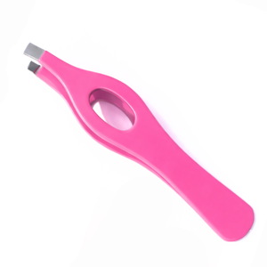 Pince à épiler professionnelle en acier inoxydable à pointe inclinée, manche ergonomique rose, outil de beauté pour l'épilation de précision - Product Image 2