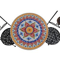 Ensemble de Table à manger en mosaïque ronde avec 2 chaises pliantes de Patio, Table et chaises d'extérieur de jardin