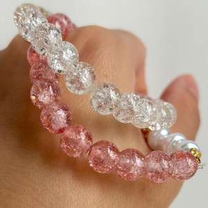 2PCS <b>Clear</b> Crackle <b>Quartz</b> Pearl <b>Bracelet</b> 8mm Beads Handmade Jewelry For Daughter Bridesmaid Freshwater Gift Cuff Set - Product Image 4