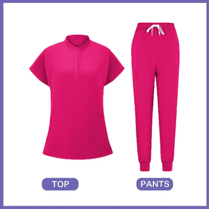 Ensembles de gommage avec logo personnalisé Top d'infirmière à manches courtes Joggers avec col montant Tenue d'uniforme hospitalier en toile Tissu - Product Image 4